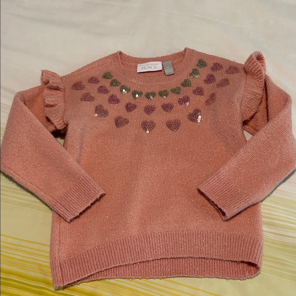 Rose pink glitter sweater with sparkle heart detail long sleeve 4T girls